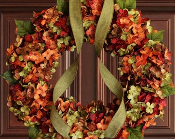 Fall Wreath for Front Door | Fall Outdoor Wreaths | Hydrangea Wreaths