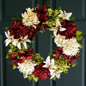 Christmas Wreath for Front Door | Dahlia Flower Wreath | Christmas Decor | Front Door Wreaths | Holiday Decor