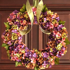 Spring and Summer Hydrangea Front Door Wreath, Decorative Porch Decor