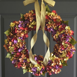 Year Round Hydrangea Door Wreath, Summer Front Door Decor