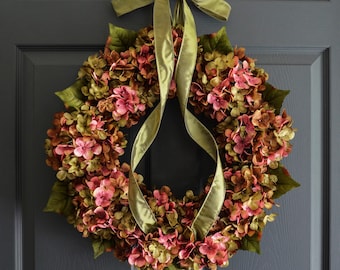 Summer Wreath, Front Door Wreaths, Hydrangea Wreath, Outdoor Fall Wreath