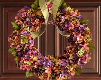 Spring Wreath for Front Door, Hydrangea Wreath, Gift Wreath