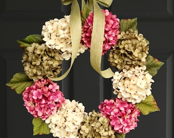 Spring and Summer Hydrangea Front Door Wreath | Everyday Farmhouse Door Decor