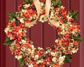 Wreath for Red Front Door | Hydrangea Wreath | Fall Wreath for Front Door