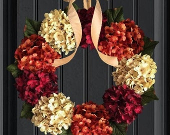 Fall Hydrangea Wreath for Door | Front Door Wreaths