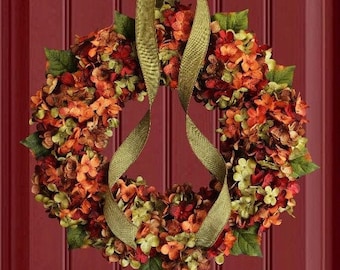 Fall Hydrangea Wreath for Red Front Door | Hydrangea Wreath | Fall Wreath for Front Door