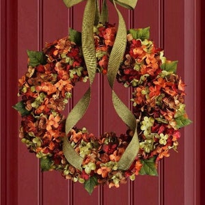 Fall Hydrangea Wreath for Red Front Door | Hydrangea Wreath | Fall Wreath for Front Door