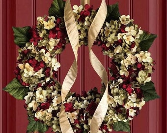 Hydrangea Wreath for Red Front Door | Red Hydrangea Wreath | Wreath for Front Door | Year Round Wreath | Everyday Wreath