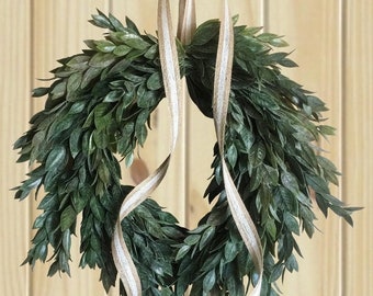 Small Farmhouse Wreath | Italian Ruscus Wreath | Greenery Wreath | Kitchen Decor