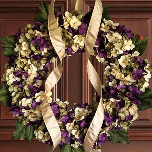 Hydrangea Wreath for Front Door, Purple Wreath