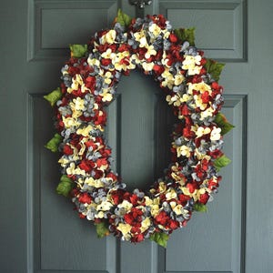 Red White Blue Hydrangea Patriotic Wreath | Oval Summer Door Decor