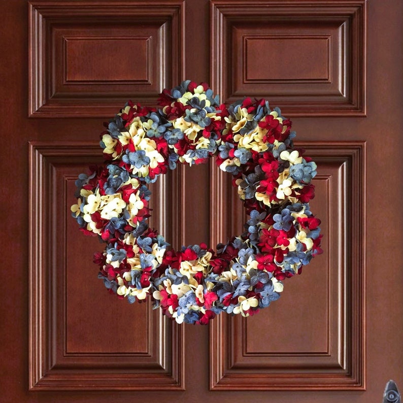 Red White and Blue Hydrangea Wreath | Patriotic Americana Decor - Etsy
