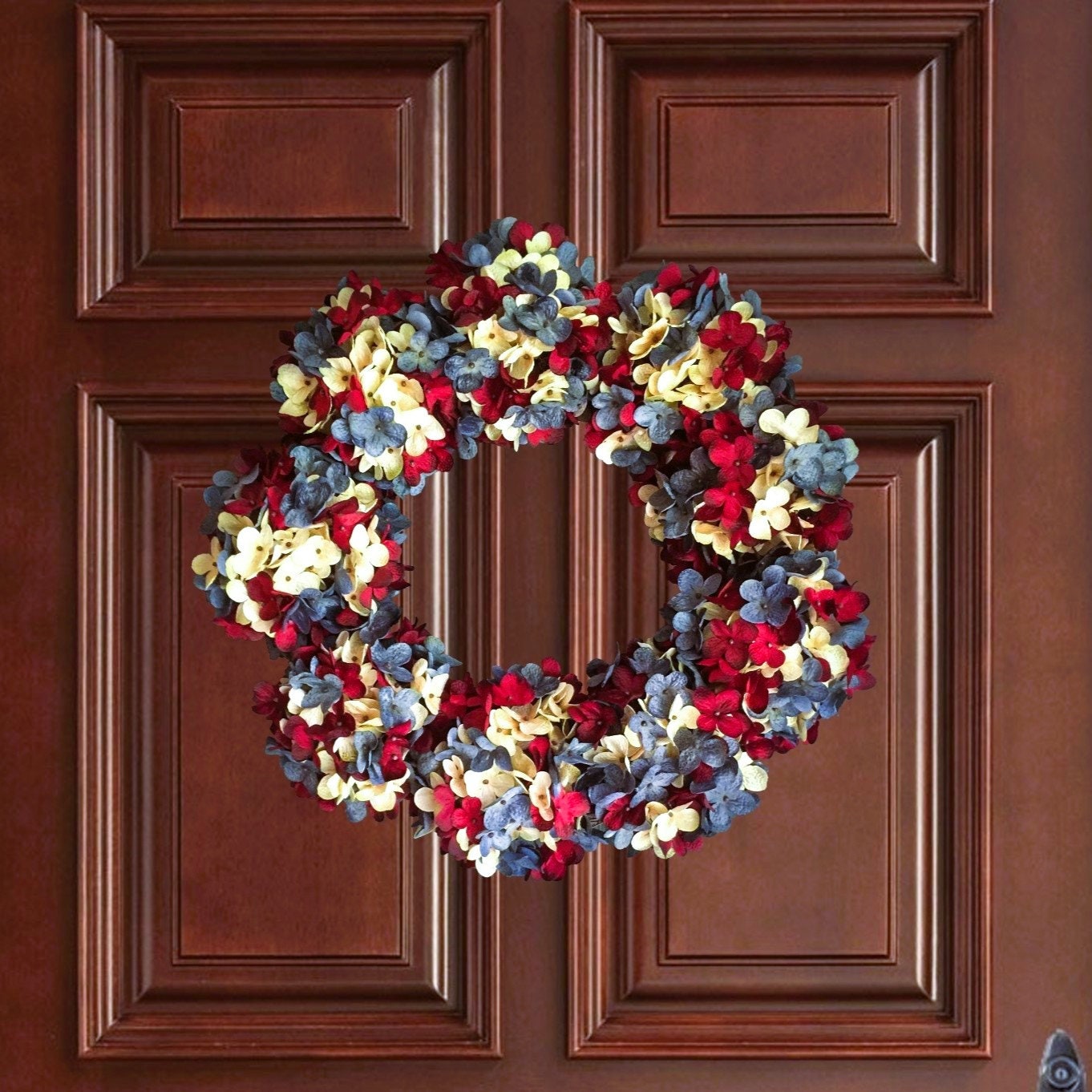 Red White and Blue Hydrangea Wreath | Patriotic Americana Decor - Etsy