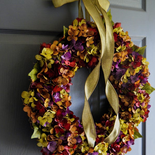Year-Round Hydrangea Door Wreath, Everyday Front Door Decor