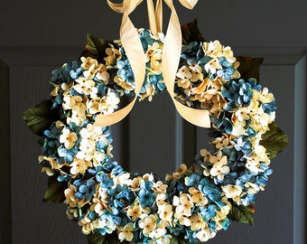 Blue Hydrangea Wreath, Summer Front Door Wreath