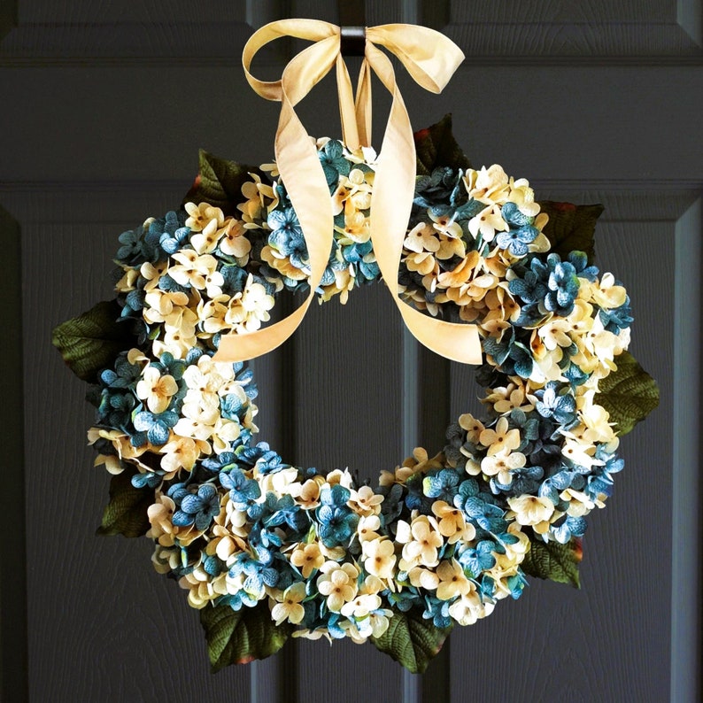 blue hydrangea wreath