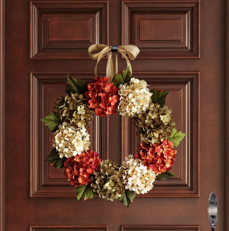 Summer and Fall Hydrangea Wreath for the front door.