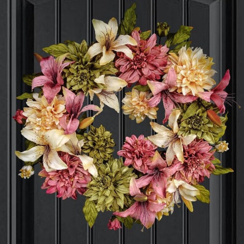 Large Spring Wreath for Front Door Rose Pink Olive Green Etsy