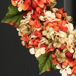 orange hydrangea wreath closeup photo