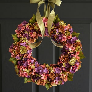 Spring and summer hydrangea wreath for the front door.