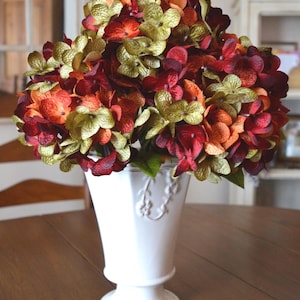 Artificial Hydrangea Flowers | Burgundy, Orange & Green Stems