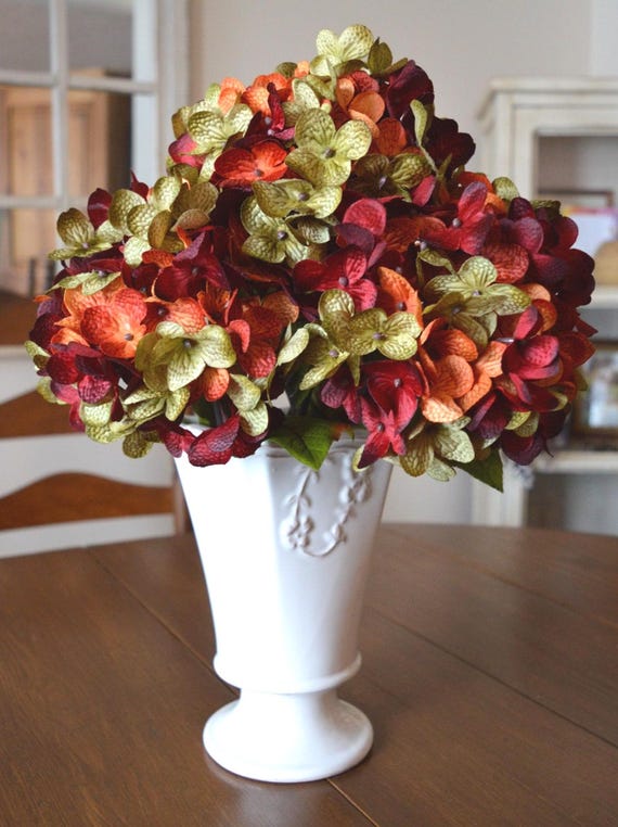 Artificial Hydrangea Flowers | Burgundy, Orange & Green Stems - Etsy
