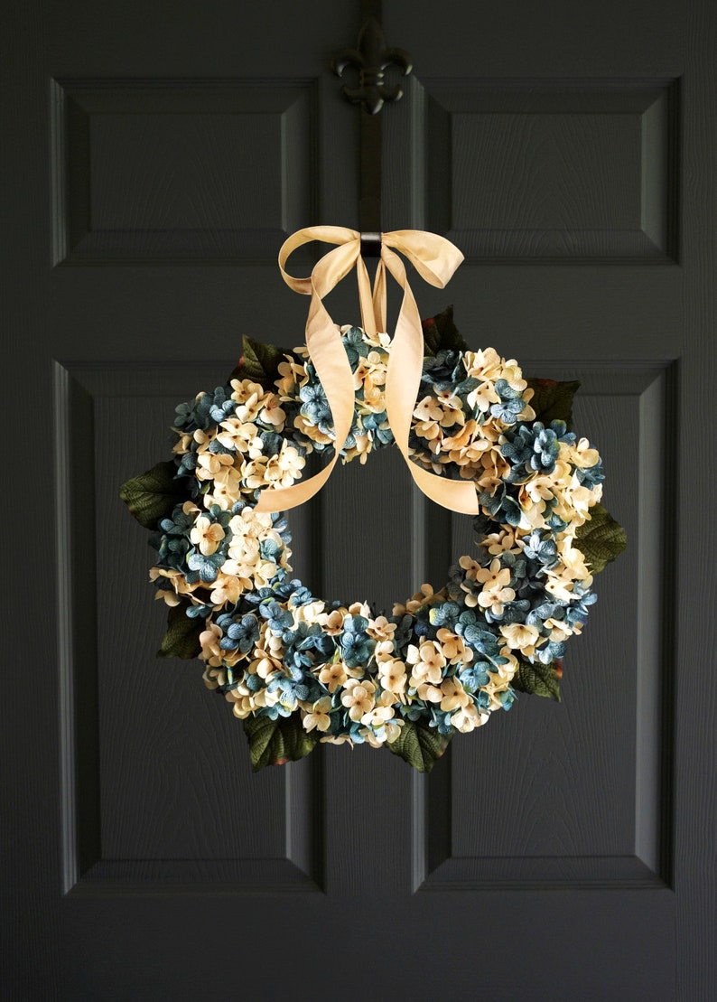 Blue and Cream Hydrangea Wreath