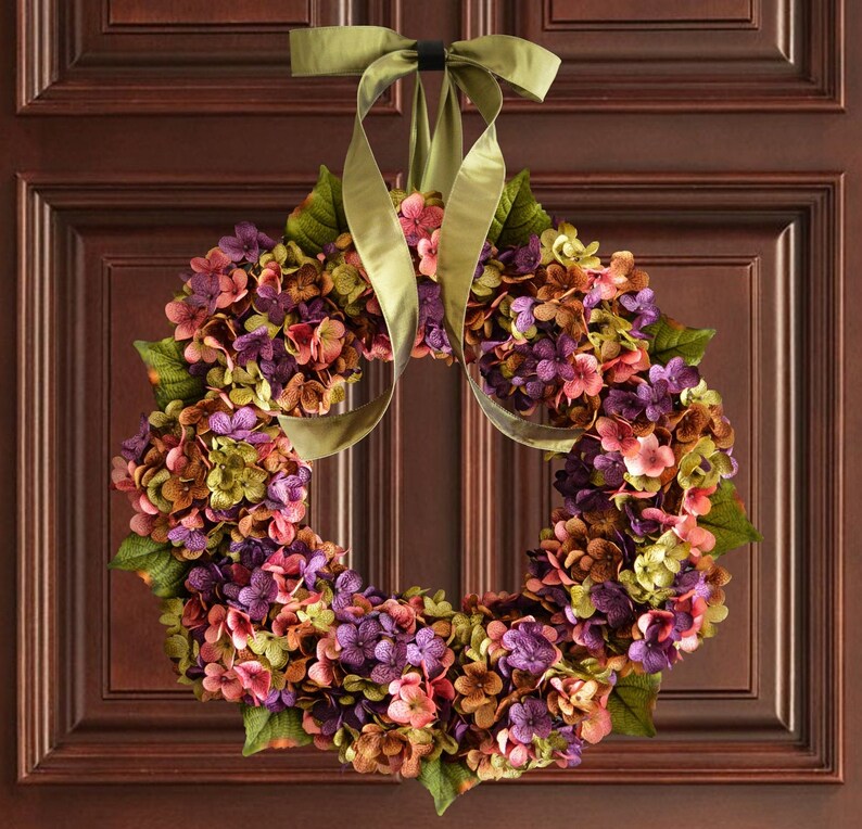 spring and summer hydrangea door wreath