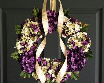 Purple Hydrangea Wreath, Spring Front Door Wreath