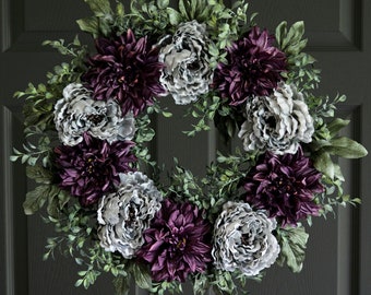 Winter and Spring Peony Wreath For Front Door