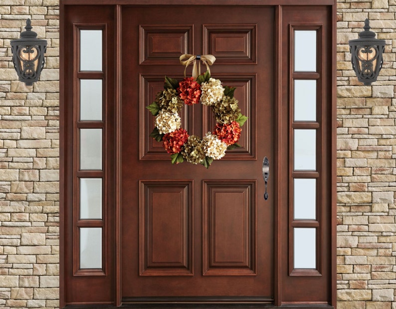 Summer and Fall Hydrangea Wreath for the front door.