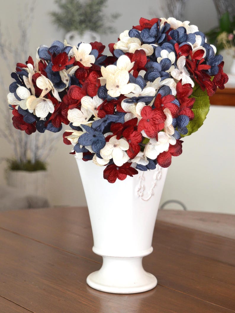 Patriotic Hydrangea Stems | Red White Blue Silk Flowers for 4th July ...