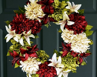 Dahlia Flower Wreath for Front Door | Dahlia & Lily Wreath | Christmas Wreath | Front Door Wreaths | Home Decoration