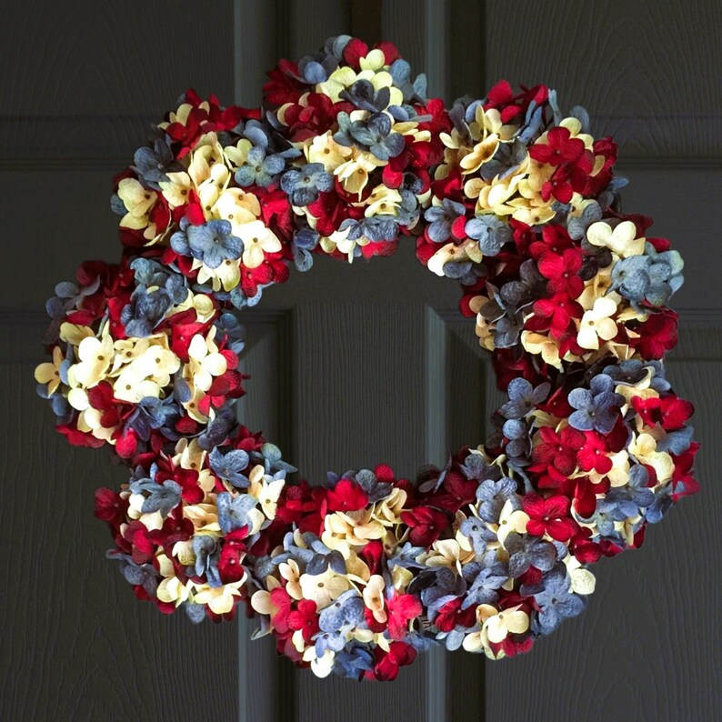 Red White and Blue Hydrangea Wreath | Patriotic Americana Decor - Etsy