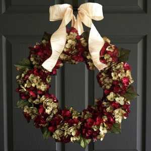 Christmas Wreath for Front Door, Holiday Decor, Hydrangea Wreath
