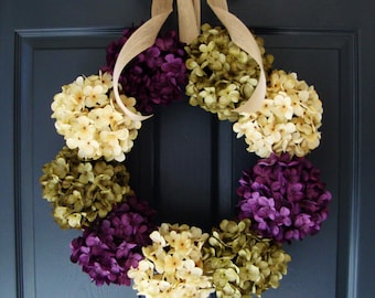 Summer Hydrangea Wreath | Wreaths for Front Door | Outdoor Wreath | Housewarming Gift