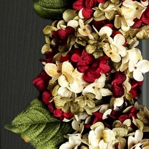 Christmas hydrangea door wreath closeup