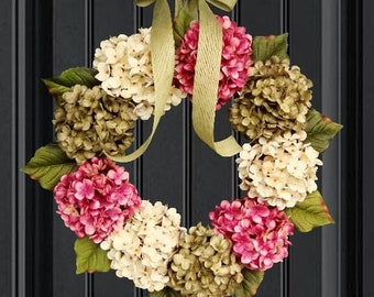 Summer Wreath for Front Door, Hydrangeas Wreath, New Home Gift