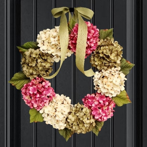 SPRING WREATHS Front Door Wreaths. Hydrangeas Wreath New Etsy