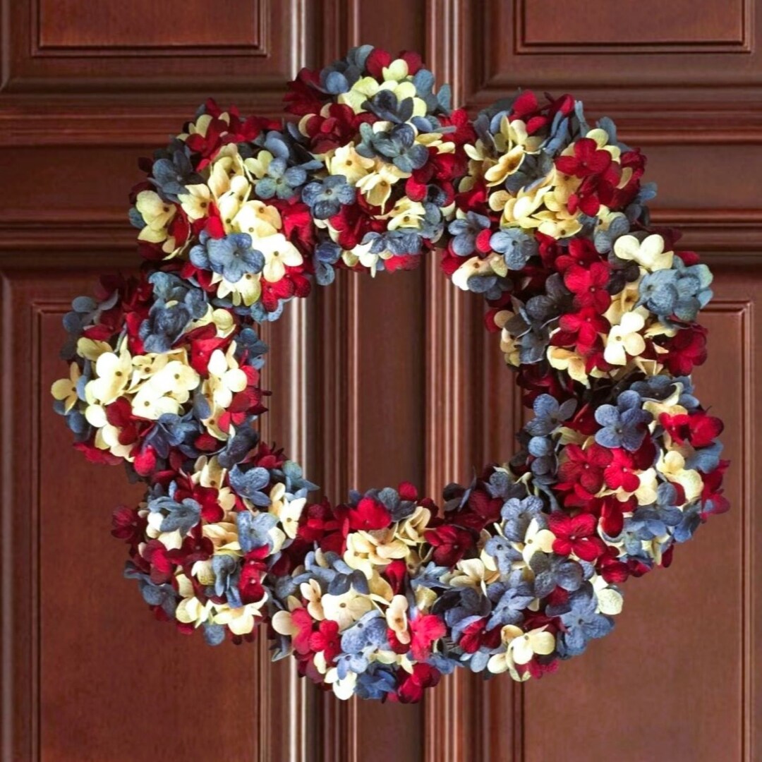 Red White and Blue Hydrangea Wreath | Patriotic Americana Decor - Etsy