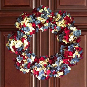 Red White and Vintage Blue Wreath | Patriotic Wreaths | 4th of July Wreath | Americana Wreath Decor | Large Wreaths | Military Wreath