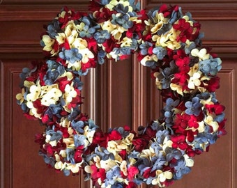 Red White and Vintage Blue Wreath | Patriotic Wreaths | 4th of July Wreath | Americana Wreath Decor | Large Wreaths | Military Wreath