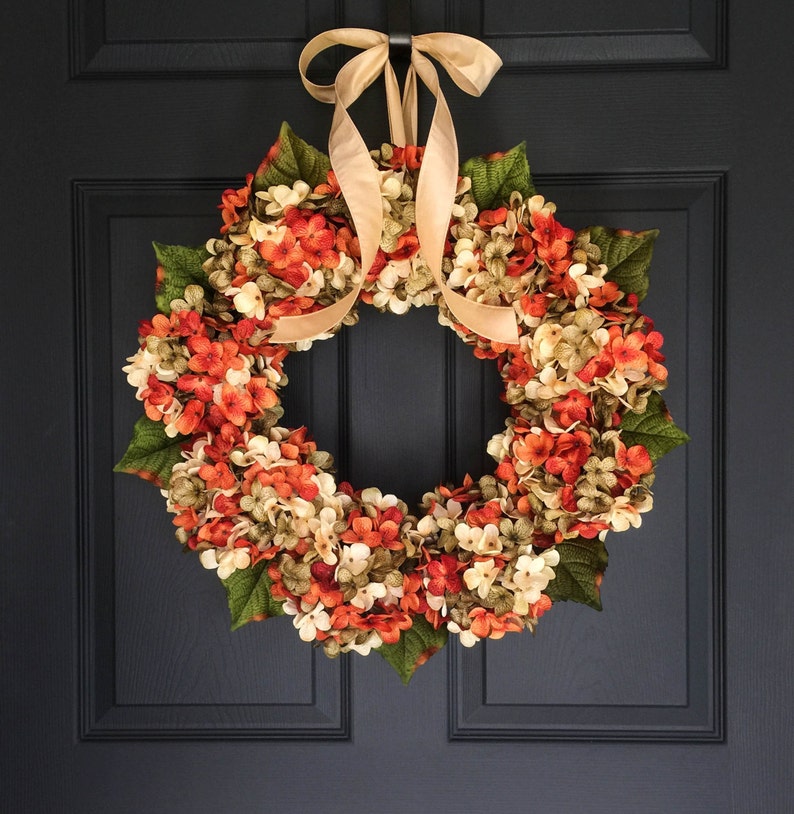 Front Door Wreaths Fall Decor Blended Hydrangea Wreath Orange Wreath Summer Wreaths Exquisite and Unique Door Wreath Porch Decor