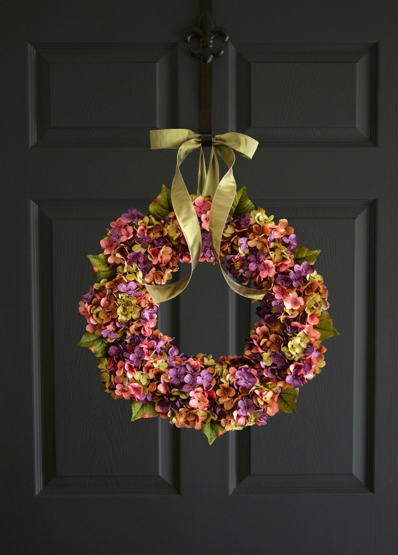 Spring and summer hydrangea wreath for the front door.