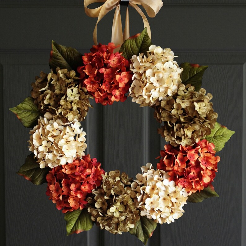 Summer and Fall Hydrangea Wreath for the front door.