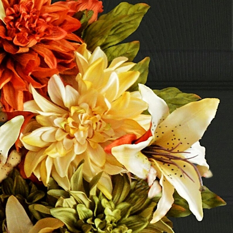 Fall Wreaths Dahlia & Lily Wreath Wreath Front Door Wreaths Outdoor Wreath Orange Wreath image 3