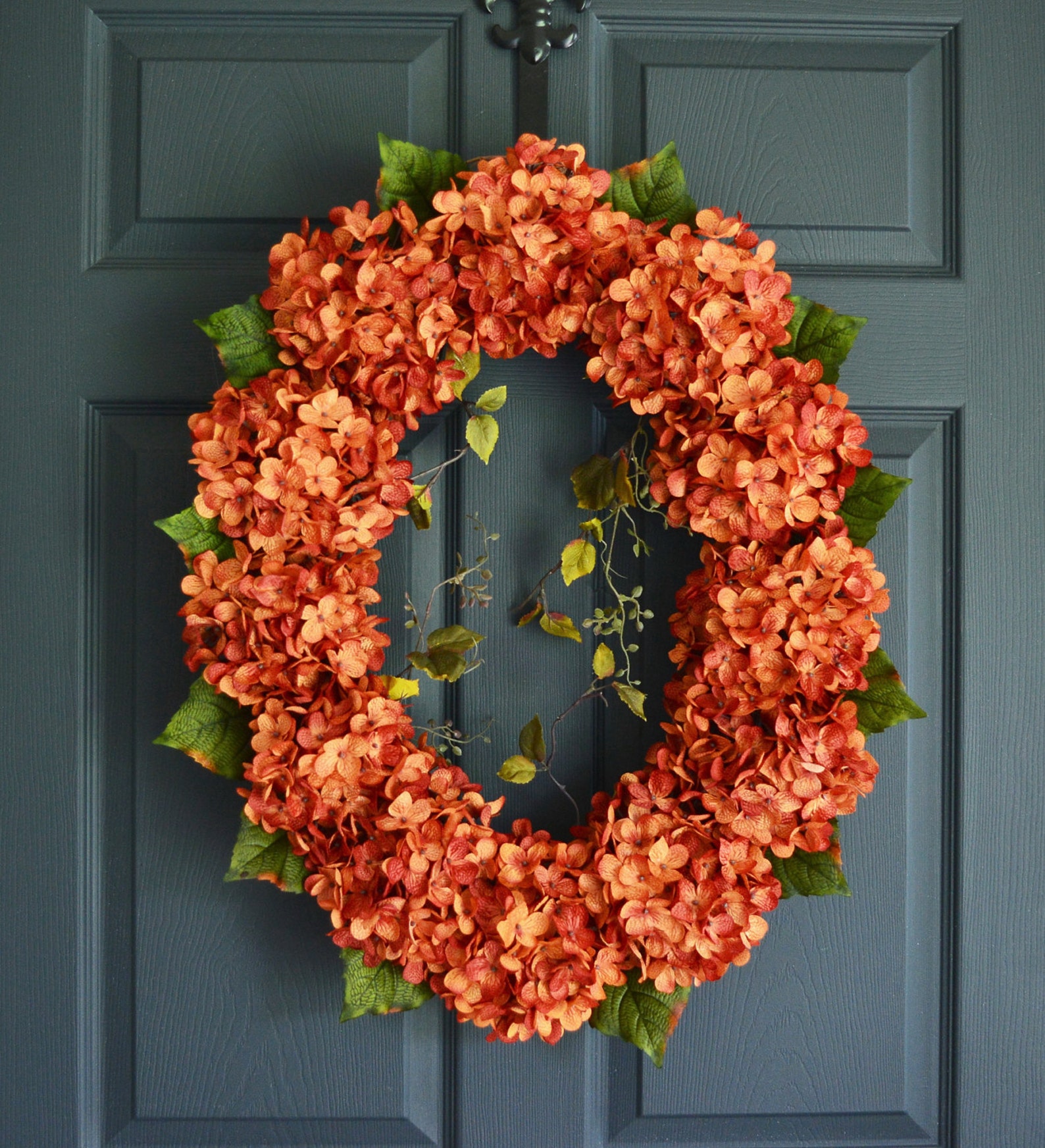 Vivid Orange Hydrangea Wreath Front Door Wreaths Wreath Etsy