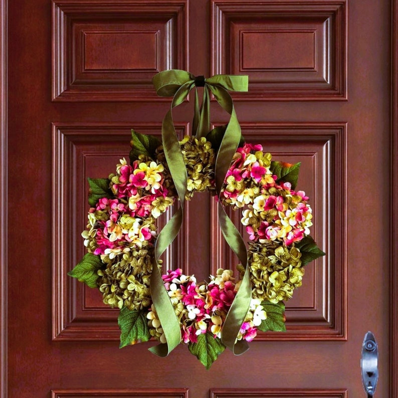 Spring Wreath, Front Door Wreath, Hydrangea Wreath for Front Door image 1