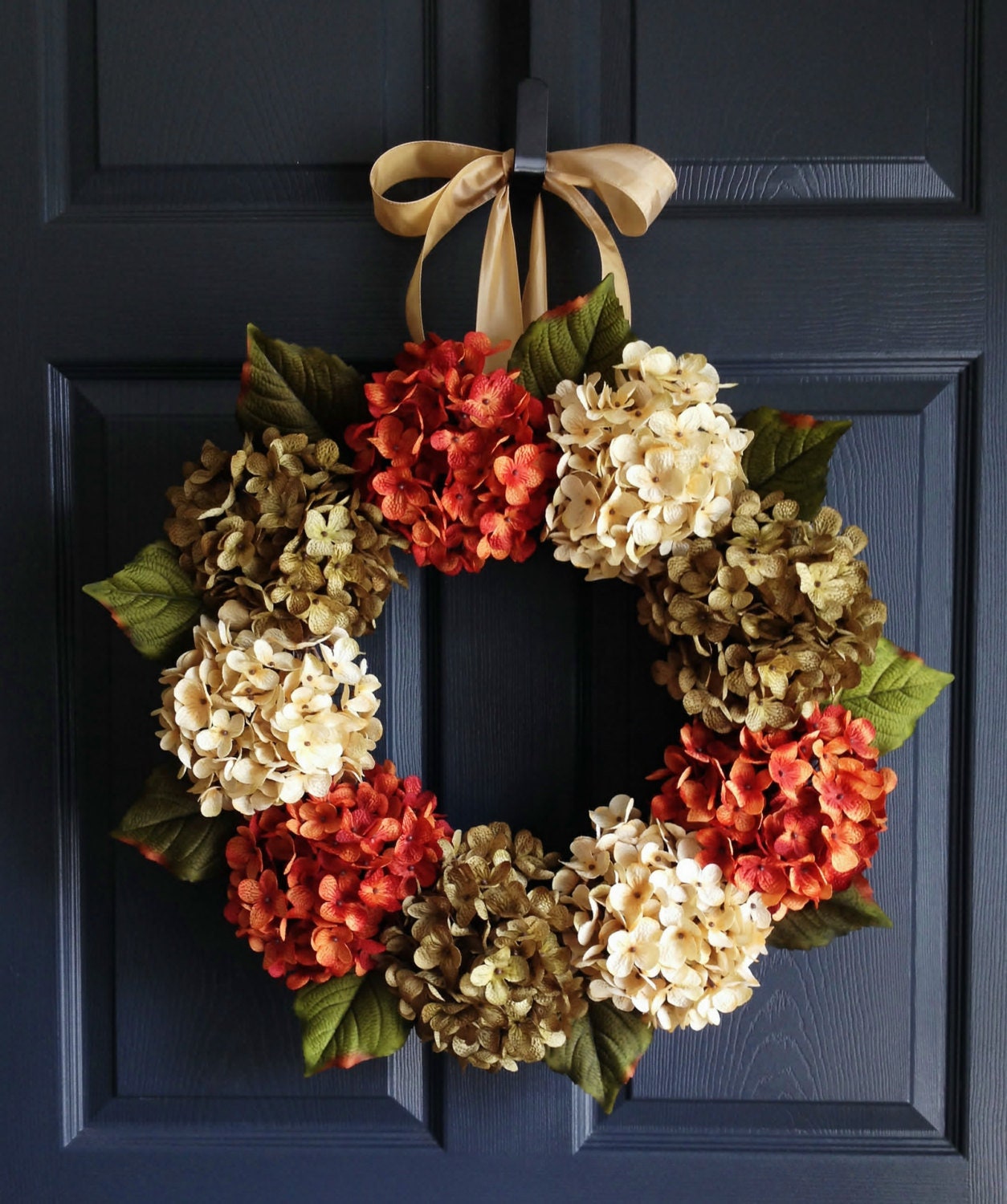 spring door wreath turquoise and green hydrangea wreath wreaths Orange hydrangea wreaths spring decor
