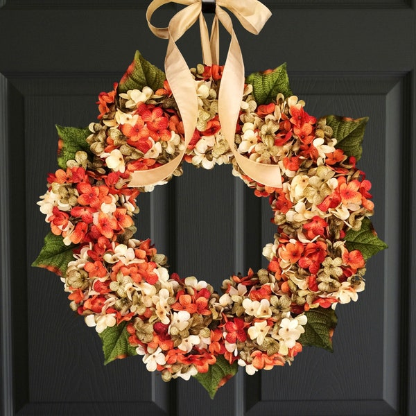 Orange Hydrangea Wreath | Front Door Wreaths | Summer Wreaths